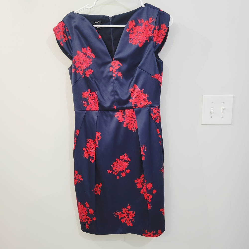 Elegant Navy and Red Floral Dress